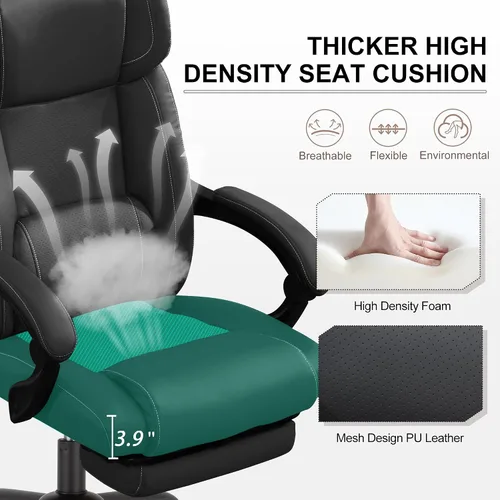 Miniatura 7 de Silla de oficina reclinable con reposapiés, silla ergonómica de escritorio de oficina en casa con soporte lumbar, silla de cuero ejecutivo grueso