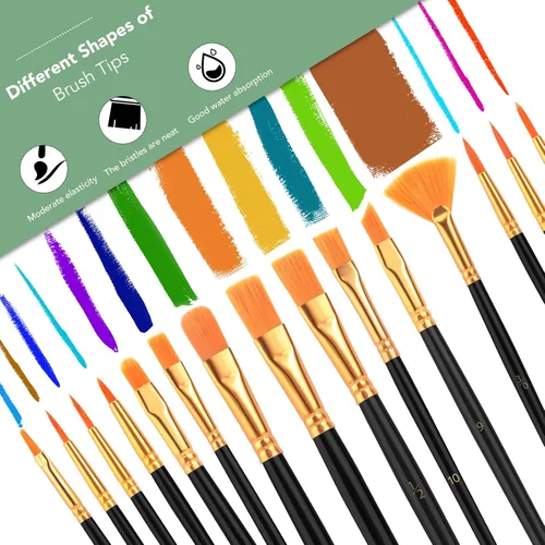 Miniatura 4 de Juego de pinceles de pintura acrílica AROIC, 2 paquetes/30 unidades de pinceles de nailon para acuarela, óleo, pintura en roca y rostro, pinceles