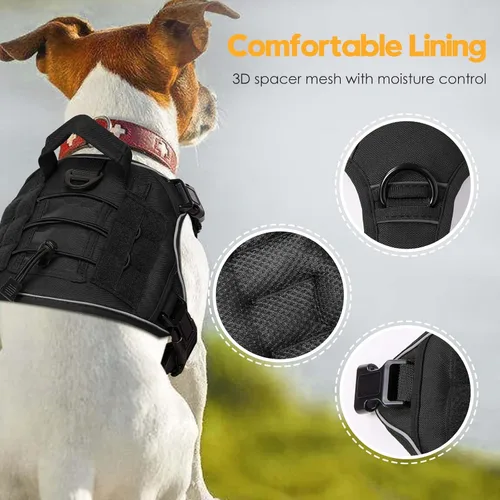 Miniatura 2 de Arnés táctico para perros grandes, chaleco reflectante ajustable sin tirones con sistema Molle, control de grado militar K9 para entrenamiento