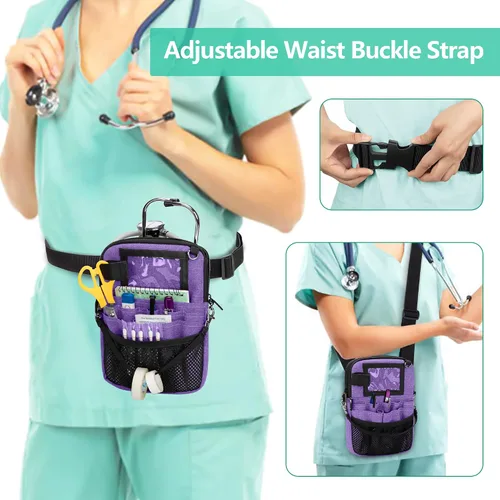 Miniatura 6 de Trunab Riñonera con soporte para cinta y bolsillos para equipo médico, bolsa de almacenamiento de cintura con correa ajustable para la cintura