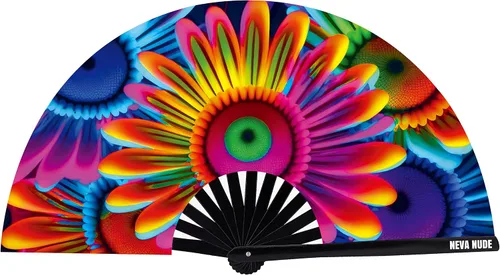Miniatura 7 de Neva Nude Ventilador de mano plegable Rave – Ventilador de mano reactivo a la luz negra UV con funda con cordón Perfecto para festivales
