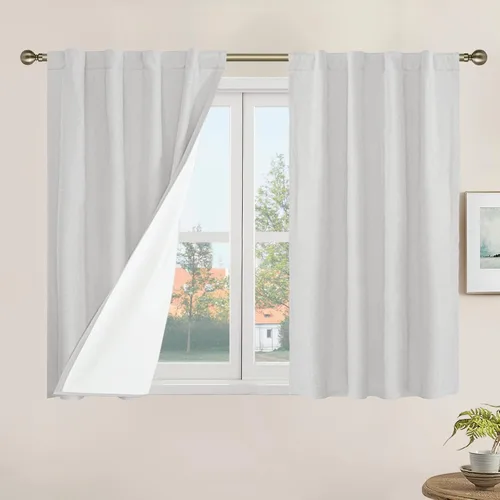 Miniatura 115 de LAMIT Cortinas de lino natural 100 % opacas para ventana, para dormitorio, 45 pulgadas, cortinas térmicas con textura de lino estilo granja