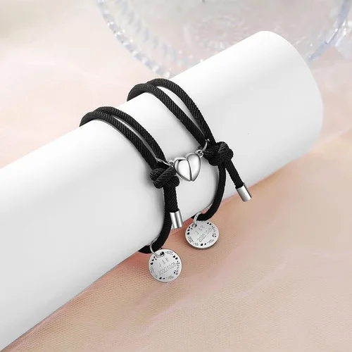 Miniatura 4 de 2 pulseras a juego para parejas, pulseras de corazón de acero inoxidable, pulseras personalizadas para el día de San Valentín, cumpleaños, Navidad
