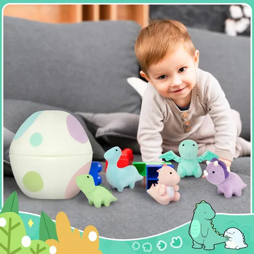 Miniatura 6 de Juguetes de peluche suaves de dinosaurio, lindo huevo de dinosaurio de peluche con 5 pequeños peluches de dino para fiesta temática para niños