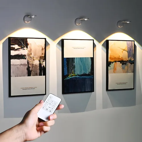 Juego de 2 luces de imagen inalámbricas a pilas, luz de pintura con sensor de movimiento y control remoto, luz de exhibición de arte con atenuación