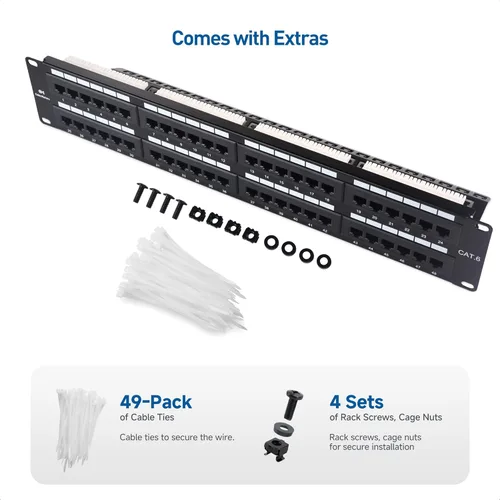 Miniatura 7 de Cable Matters - Panel de conexión de 48 puertos para montaje en rack o montaje en pared de 19 pulgadas con barra de soporte, panel de conexión