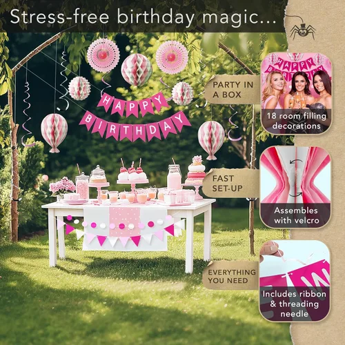 Miniatura 2 de Decoraciones de feliz cumpleaños reutilizables de alta calidad para mujeres y niñas, decoraciones de fiesta rosa, pancarta para múltiples ocasiones