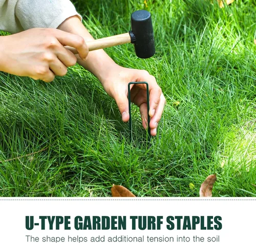 Miniatura 4 de Therwen 100 estacas de césped de 6 pulgadas para césped artificial, grapas de paisaje verde, galvanizadas a granel, estaca de jardín resistente