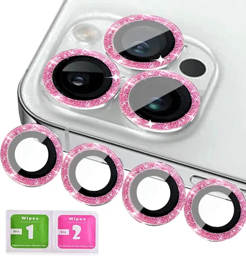 [3+1 compatible con iPhone 12, 12 mini, 12 Pro, protector de lente de cámara con purpurina brillante, cubierta de cámara de vidrio templado,