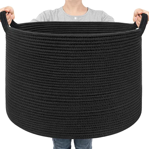 Miniatura 15 de Goodpick Cesta de manta de 65 litros, 19.7 x 12.6 pulgadas, cesta de cuerda de algodón, para sala de estar, organizadores de juguetes