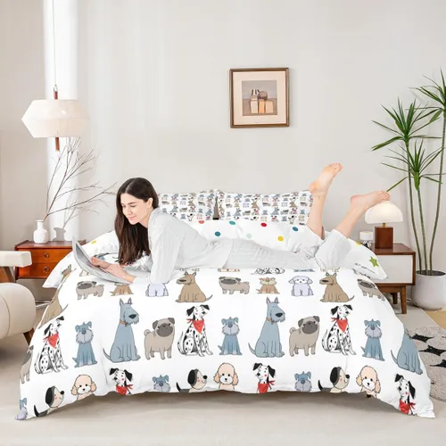 Miniatura 5 de Erosebridal Juego de funda de edredón con diseño de perro lindo para niños y niñas, diseño de cachorro de caricatura, para niñas y niños, funda