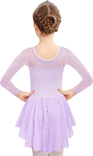 Zaclotre Leotardo de ballet para niñas, de manga larga, trajes de bailarina, con falda alta y baja, vestido de baile para 3 a 11 años