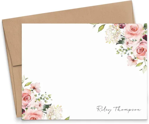 Miniatura 8 de Papelería floral personalizada con sobres, planos o plegados, juego de papelería floral de acuarela para mujer, tarjetas de notas florales