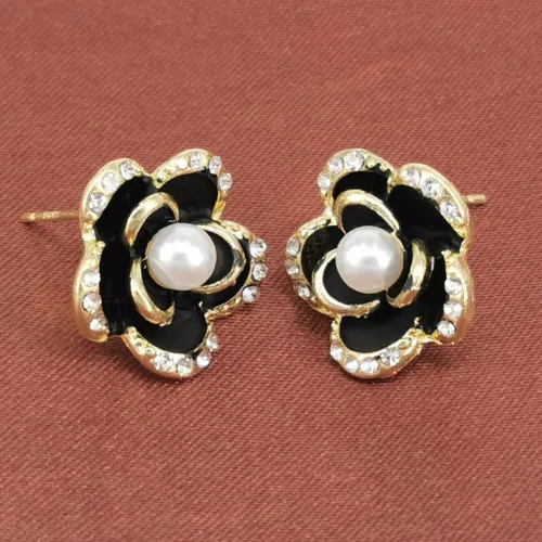 Miniatura 7 de Aretes de perlas con diamantes de imitación de rosas para mujeres, niñas, Metal, Diamante de imitación