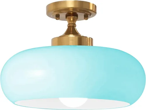 Miniatura 16 de Lámpara de Techo Verde Semiempotrada Vintage de Latón Antiguo Luz Empotrada Superior de Cristal Dorado Candelabro para Casa de Campo Armario Entrada