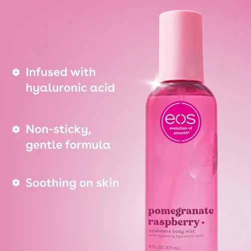 Miniatura 5 de eos Spray corporal de cachemira, granada y frambuesa, spray corporal para mujeres, niebla para el cabello, afrutada, hidratante, ácido hialurónico
