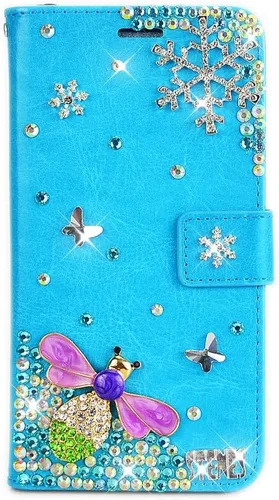 Miniatura 17 de Bling - Funda tipo cartera para teléfono compatible con Samsung Galaxy Z Fold 3 5G, elegante, hecha a mano en 3D con cristales y mariposas