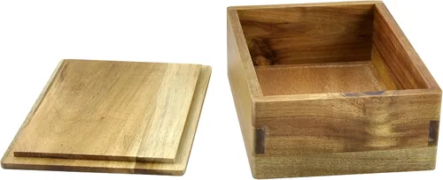 Miniatura 4 de Caja de almacenamiento de madera con tapa, caja de almacenamiento para guardar joyas, monedas, tarjetas, tesoro pequeño, caja decorativa de acacia