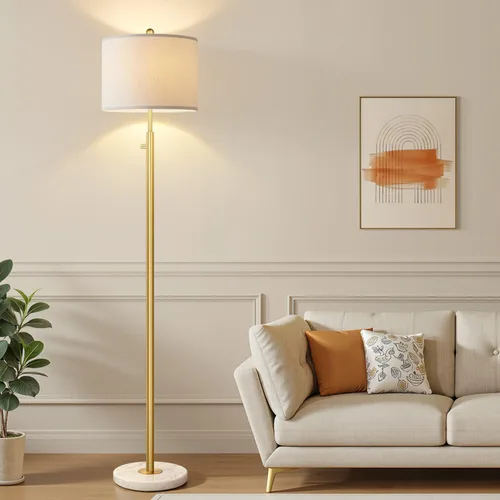Miniatura 8 de 【Actualizado】Lámparas de pie doradas regulables para sala de estar, bombilla LED de 11 W incluida, lámpara de pie moderna con base de mármol, luz