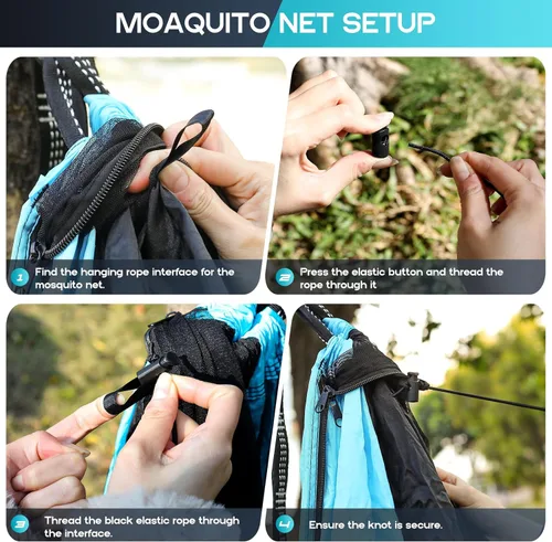 Miniatura 4 de Hamaca de camping mosquitera, hamacas portátiles dobles y individuales, hamacas con 2 correas para árboles, tienda de campaña para viajes, camping