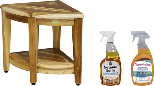 Miniatura 11 de EcoDecors Organizador de esquina de teca para ducha de 18 pulgadas, organizador de almacenamiento de madera impermeable con estante integrado