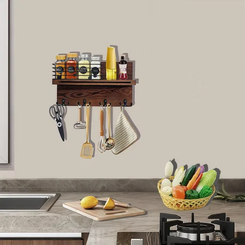 Miniatura 9 de Soporte para llaves de pared, soporte para llaves en la pared con estante, soporte para llaves y correo para pared con 4 ganchos dobles para correa