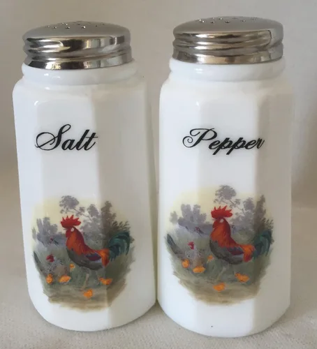 Miniatura 10 de Juego de salero y pimentero - Patrón de paneles - Decorado - Hecho en Estados Unidos - Mosser Glass USA (leche con motocicleta)