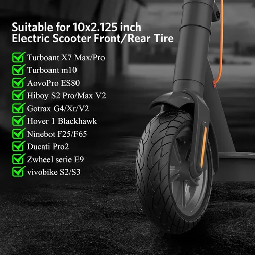 Miniatura 2 de Cooryda Neumático de scooter de 10 x 2.125, neumáticos de goma sólida de 10 pulgadas, sin cámara, repuesto delantero o trasero de 10 x 2.125 2 negro