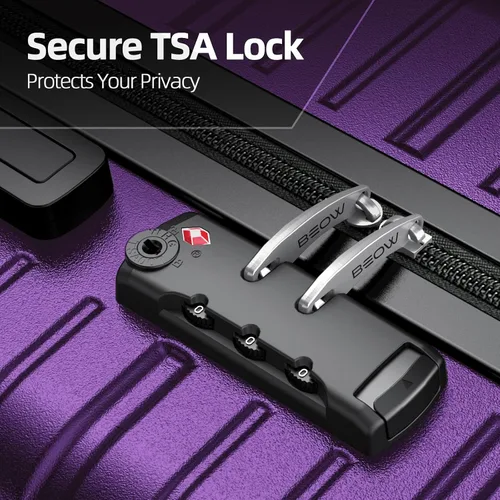 Miniatura 4 de BEOW Equipaje expandible liquidación 4 piezas Hardshell ligero PC+ABS Maleta Spinner Ruedas TSA Lock, Púrpura