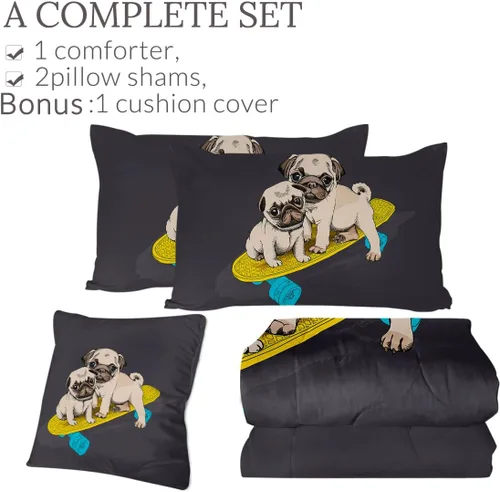 Miniatura 6 de Sleepwish - Juego de edredón de carlino, juegos de ropa de cama de perro de 4 piezas para cama individual, edredón gris reversible para chicos