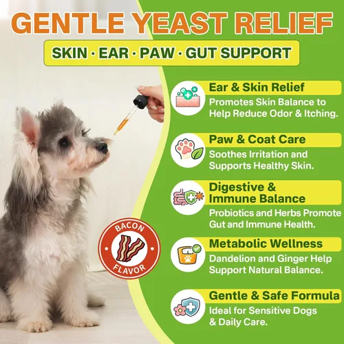 Miniatura 3 de puyrzoe Tratamiento natural de infección por levaduras para perros, picazón en las orejas, piel, patas y alivio de alergias, tratamiento de levadura