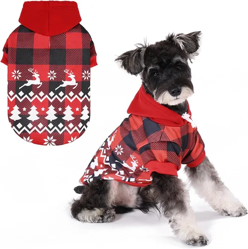 Miniatura 12 de KOOLTAIL Sudadera a cuadros con capucha, con gorro y bolsillo, para perros pequeños, medianos y grandes y gatos, abrigo suave y cálido para invierno