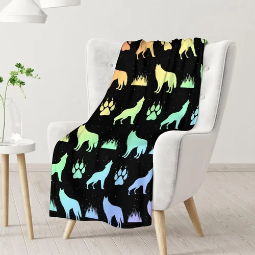 Miniatura 2 de Manta de lobo para regalar – Manta de 30 x 40 pulgadas para adultos y niños, manta de felpa suave arcoíris para sofá y viajes
