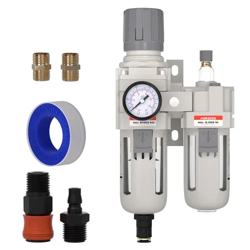 Miniatura 7 de AIRZOE 1" NPT Regulador de Filtro de Aire Comprimido Lubricador Combo, Separador de Agua para Compresor de Aire AC5010-10, Elemento de Latón de 5