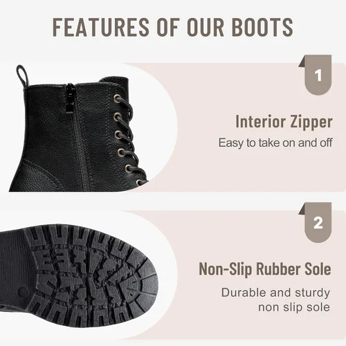 Miniatura 4 de Vepose - Botas de combate para mujer con puntera corta, cordones clásicos, tacón bajo, cremallera 9623