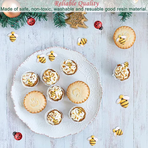 Miniatura 5 de CCOZN 45 piezas diminutas de resina de abejas, 25 adornos de abejorros de miel de resina, 20 piezas de decoración de mariquitas de jardín con caja