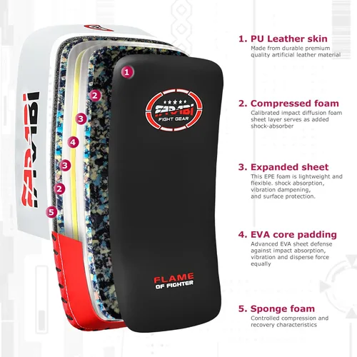 Miniatura 2 de Farabi Thai Pad Kick Pad - Almohadilla curvada para entrenamiento y artes marciales, 1 unidad individual Rojo