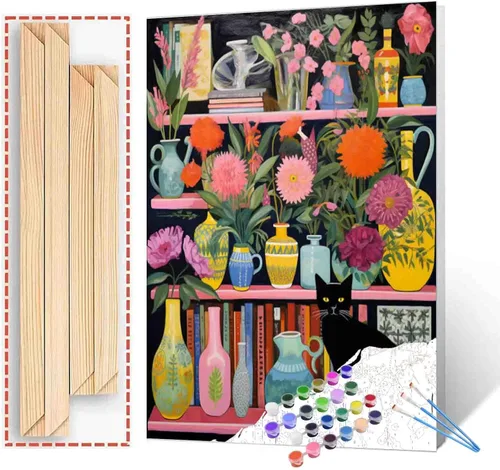 Miniatura 43 de Kits de pintura por números para adultos principiantes, pintura al óleo sobre lienzo de 16 x 20 pulgadas, lámpara de flores y óleo, pigmento 4-Art-06
