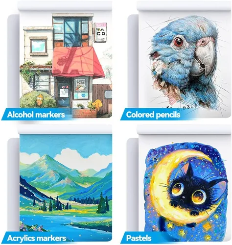 Miniatura 2 de TRANSON Cuaderno de bocetos de medios mixtos para artistas con marcador, 5.8”x8.3” 80 hojas A5 de papel de arte, 80lb/120gsm para pintar, dibujar