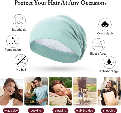 Miniatura 4 de Gorro de dormir con forro de satén, 4 piezas, gorro holgado para mujer