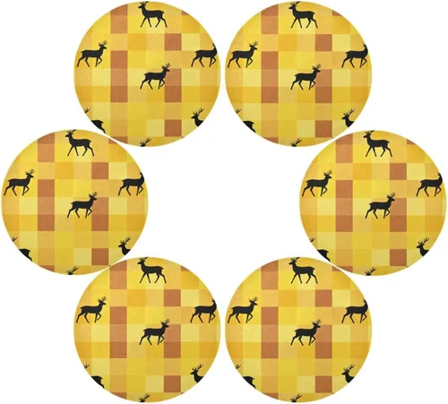 Miniatura 3 de Yellow Fresh Deer Round Reversible placemats Washable placemats for Dining Table Set of 4 15x15 in individuales para comedor