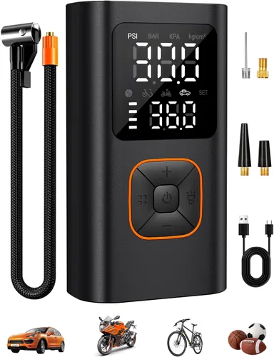 Inflador de neumáticos, compresor de aire portátil, bomba de bicicleta con pantalla digital de valores duales, bomba de aire de neumáticos de coche