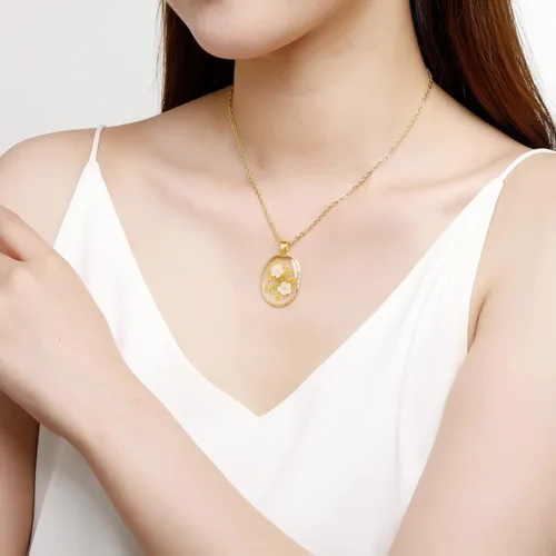 Miniatura 79 de Forget-Me-Not and Queen Anne's Lace Pressed Wildflower Necklace Birth Month Real Flower Necklace Gold/Silver Pressed Flower Jewelry