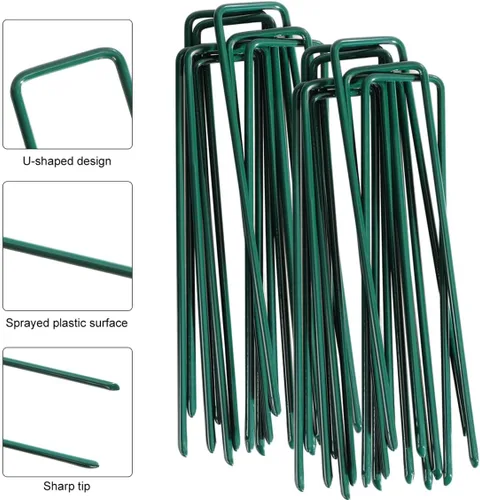 Miniatura 4 de Paquete de 20 estacas de jardín de 6 pulgadas en forma de U para tienda de campaña resistentes para patio, pasadores de césped para paisajismo, tela