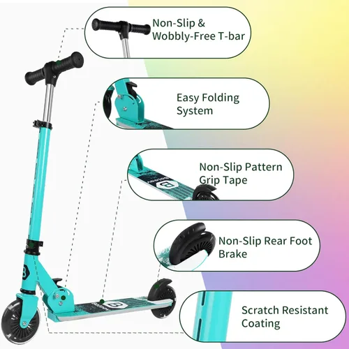 Miniatura 6 de BELEEV V2 - Scooter para niños con ruedas y tallo y plataforma iluminados, scooter plegable de 2 ruedas para niñas y niños, 3 alturas ajustables