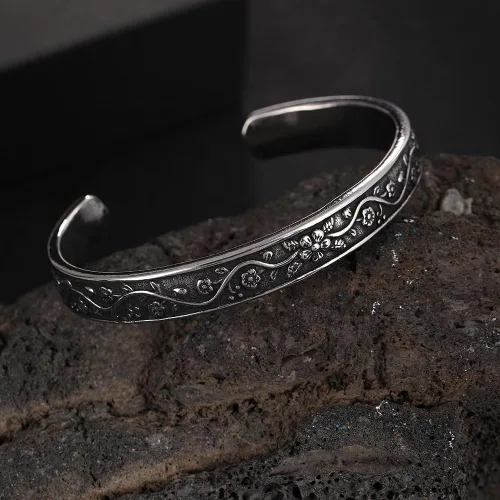 Miniatura 4 de YWMAN Pulsera floral vintage, brazalete de flores de acero inoxidable para mujer