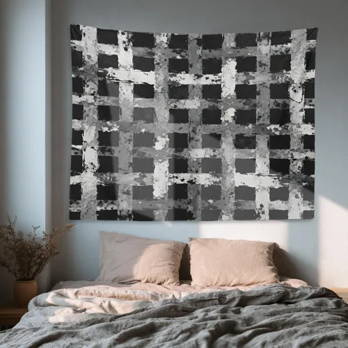 Miniatura 6 de Shrahala Tapiz de pared negro grunge, monocromático para colgar en la pared, tapiz grande decorativo de fibra de poliéster, dobladillo blanco Ethnic