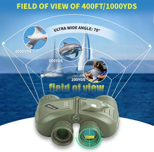 Miniatura 7 de Prismáticos marinos de 10 x 50 con brújula y telémetro, binoculares impermeables a prueba de niebla para adultos, navegación, vela, pesca, caza