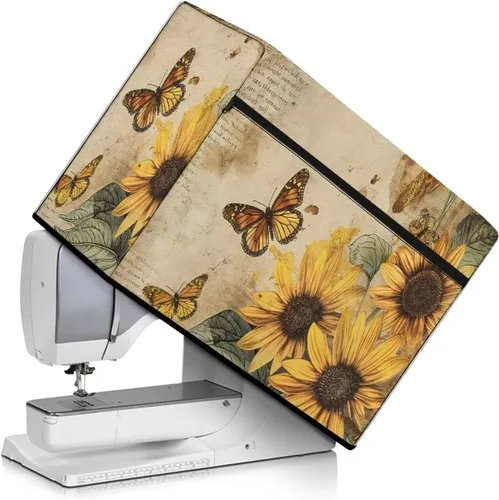Miniatura 12 de Mumeson Cubierta antipolvo para máquina de coser de gatos negros con flores, para la mayoría de máquinas de coser estándar, plegable, duradera