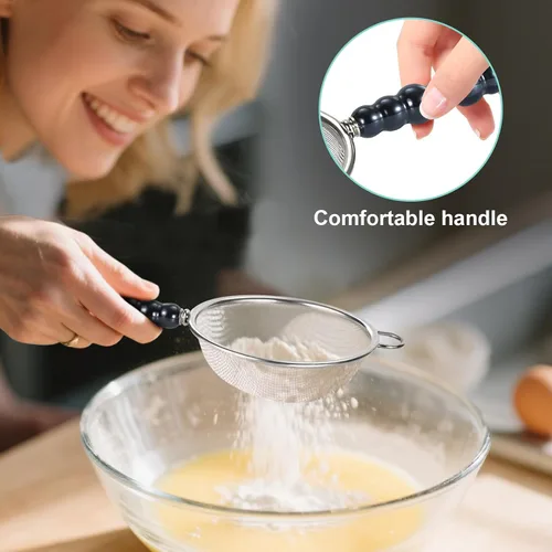 Miniatura 5 de 3 tamaños (2.76 pulgadas + 3.15 pulgadas + 3.94 pulgadas) de malla fina única con mango de cerámica antideslizante, perfecto para tamizar, colar